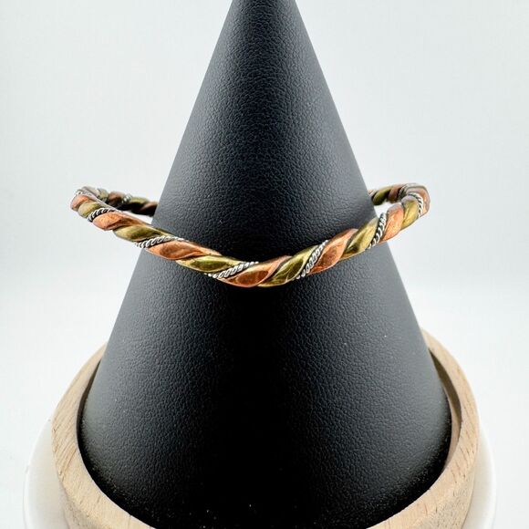 Vintage Copper Brass Silver Tone Twisted Cuff Bracelet Boho Torque Southwestern - Picture 1 of 9